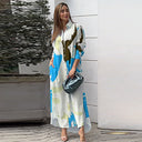 Trendy Women's Long Sleeve Graphic Shirt Dress with Pockets