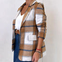 Chic Women's Checked Blazer Jacket with Stylish Accents