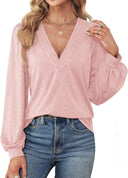 Chic V-Neck Blouse with Puff Sleeves for Women