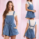 Stylish Denim Overall Dress with Adjustable Straps and Drawstring
