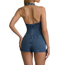 Chic Women's Denim Jumpsuit with High Collar