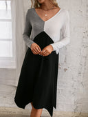 Chic Women's Long-Sleeve Wrap Dress with Asymmetrical Hem and V-Neck