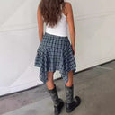 Asymmetrical Checkered Skirt with Stretch Waist