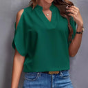 Chic Women's Blouse with Cut-Out Sleeves and Stand-Up Collar