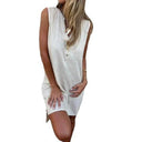 Chic Linen Shirt Dress with Button Placket and Side Slits