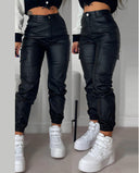 Women's Cargo Pants with Elastic Waist and Side Pockets