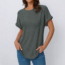 Women's Ribbed T-Shirt with Rolled Sleeves