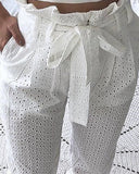 Women's Cotton Pants with Fun Eyelet Design