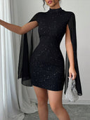 Chic Hooded Mini Dress with Shimmering Finish