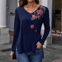Floral V-Neck Long Sleeve Tee for Women