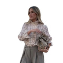 Chic Checkered Blouse with Ruffle Accents