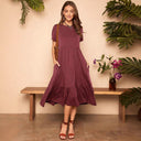 Chic Women's Midi Dress with Pockets and Ruffle Design