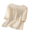 Floral Embroidered Women's Blouse with Button Neckline