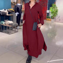 Chic Long Blouse Dress with Side Pockets
