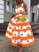 Chic Midi Dress with Textured Polka Dot and Flared Skirt