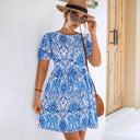 Floral Print Dress with Elastic Waistband for Women