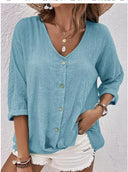 Viscose Blouse with Button Placket for Women