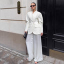 Chic Women's Blazer Dress with V-Neck & Stylish Pockets