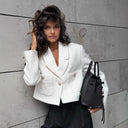Chic Cropped Blazer with Textured Fabric and Stylish Button Accents