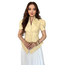 Chic Women's Designer Blouse with Puff Sleeves and Button Accents