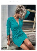 Women's Stylish Hooded Dress with Zipper and Adjustable Waist