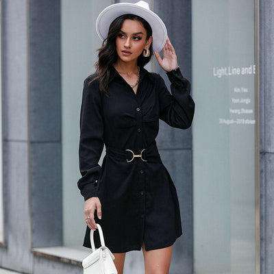 Chic Women's Shirt Dress with Belt and Button Accents
