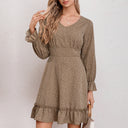Ruffle Detail V-Neck Women's Dress