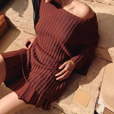 Chic Knit Dress with Asymmetrical Hem Design