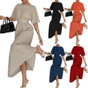 Stylish Midi Dress with Deep Back and Bow Detail