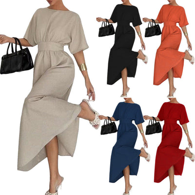 Stylish Midi Dress with Deep Back and Bow Detail