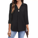 Chic Women's Long Sleeve Blouse with V-Neck and Decorative Pleats