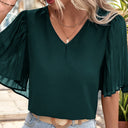 Chic Women's V-Neck Blouse with Pleated Sleeves