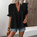 Women's Airy Blouse with Ruffled Hem and Relaxed Fit