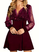 Chic Short Sleeve Dress with Sheer Sleeves and Glitter Accents