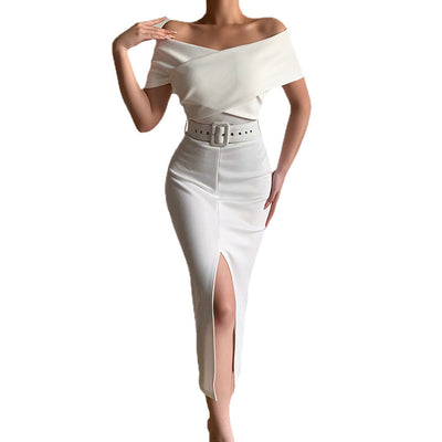 Off-Shoulder Midi Dress with Chic Side Slit