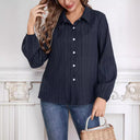 Women's Long Sleeve Blouse - Ribbed Design & Classic Collar
