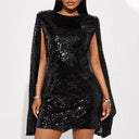 Women's Sequin Dress with Cape Design for Festive Occasions