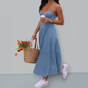 Adjustable Spaghetti Strap Denim Midi Dress