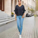 Stylish Women's Ruffle Blouse with Deep V-Neck