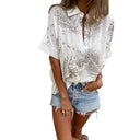Women's Eyelet Pattern Short-Sleeve Blouse