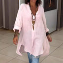 Women's Linen Blouse with Deep V-Neck Design
