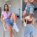 High Waist Frayed Hem Denim Shorts for Women