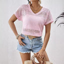 V-Neck Lace Women's Short Sleeve Blouse
