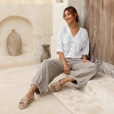 Chic Women's Linen Blouse with Button Accents