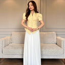 Chic Women's Designer Blouse with Puff Sleeves and Button Accents