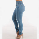 High-Waisted Slim Fit Jeans with Chic Button Accents
