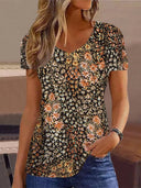 Floral Accent Women's Short Sleeve Blouse