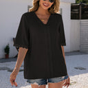 Chic Lace Trim V-Neck Blouse for Women