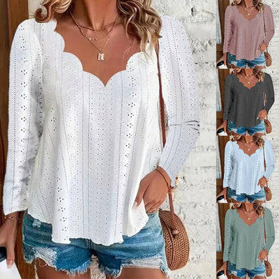 Chic Lace-Patterned Women's Blouse with Stylish Neckline