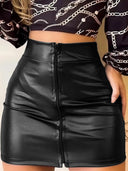 Chic High-Waisted Faux Leather Mini Skirt with Zipper